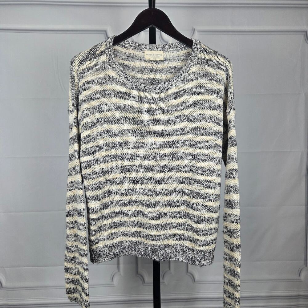 Denim & Supply Ralph Lauren Gray Cream Striped Marled Knit Sweater - large